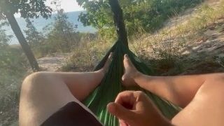 Big wood Public onanism out hammocking in a state park Strokin daddy assets.