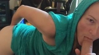 'Cutie in a hoodie sucking my 8 inch cock'