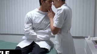 Thick titted Nurse Ratched strips Her Uniform And screws Patient On The therapists Table